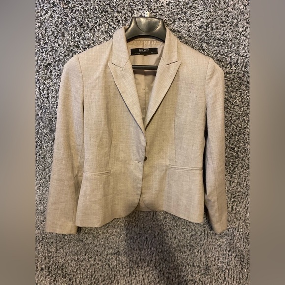 Zara Beige Textured Tweed Blazer With One Front Buttons Size Small - Picture 8 of 8